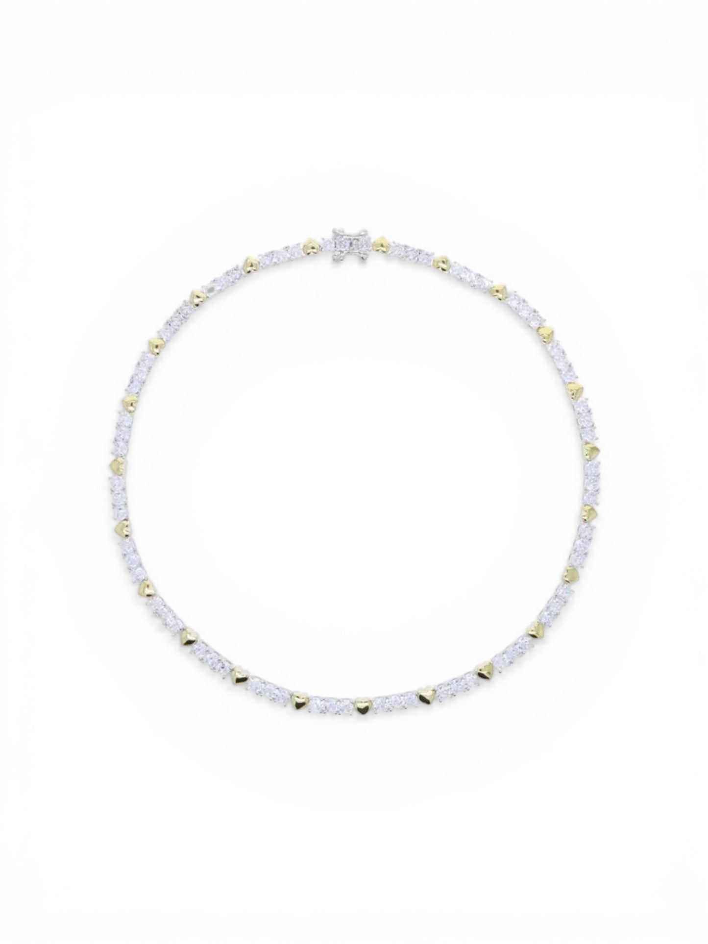 Crystal Heart Tennis Necklace – Gold & Silver Two-Tone