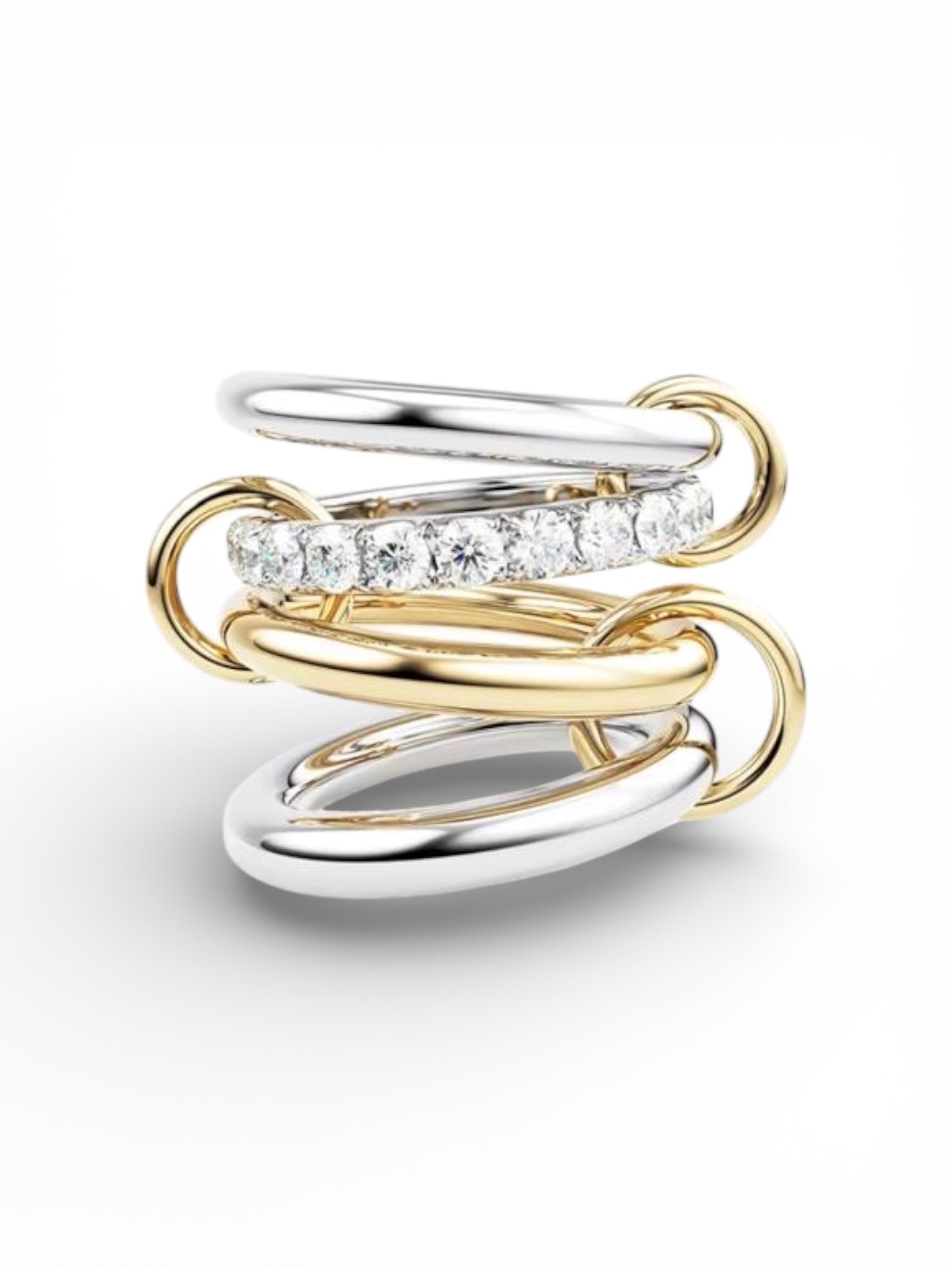 Linked Multi-Band Ring Set – Gold & Silver Two-Tone | Size 7