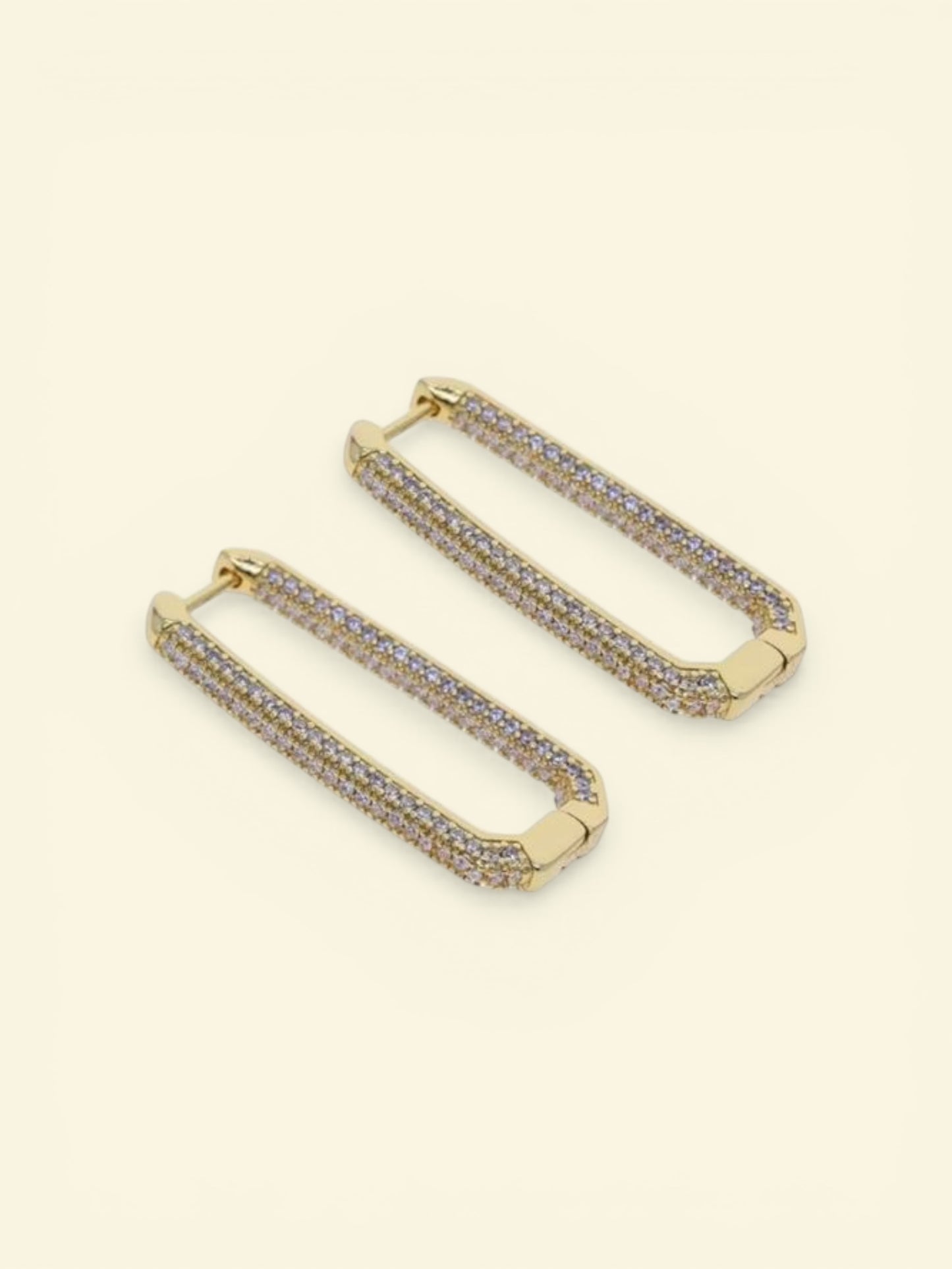 Pavé Rectangle Hoop Earrings – Gold