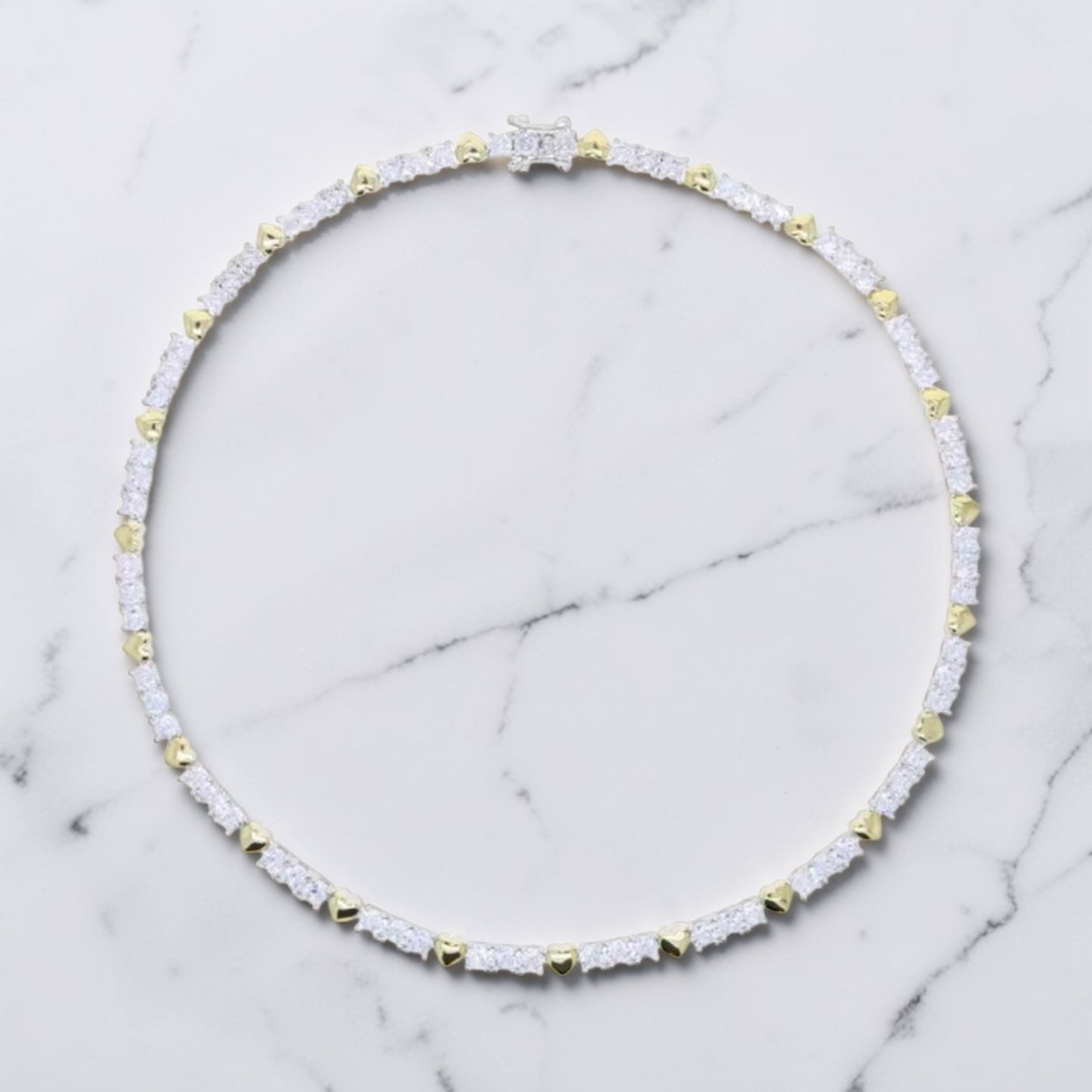 Crystal Heart Tennis Necklace – Gold & Silver Two-Tone