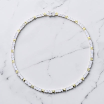 Crystal Heart Tennis Necklace – Gold & Silver Two-Tone