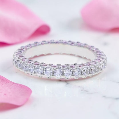 Double-Row Pink & White Crystal Eternity Ring – Silver