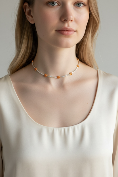 Orange Flower Tennis Choker Necklace – Gold