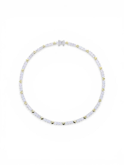 Crystal Heart Tennis Necklace – Gold & Silver Two-Tone