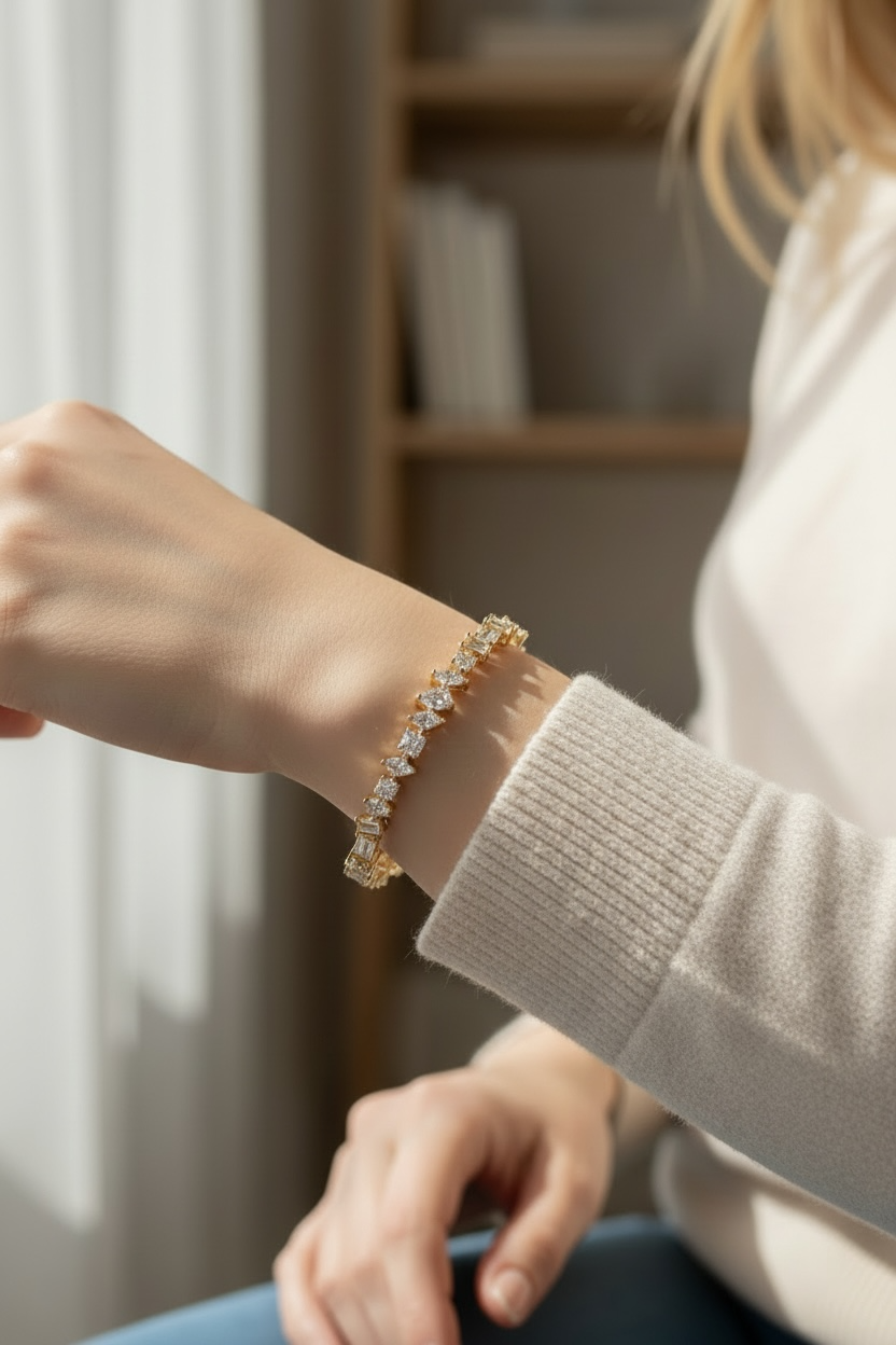 Mixed-Cut Crystal Tennis Bracelet – Gold
