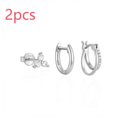 Fashion Double Layer Zircon Earings Set Women