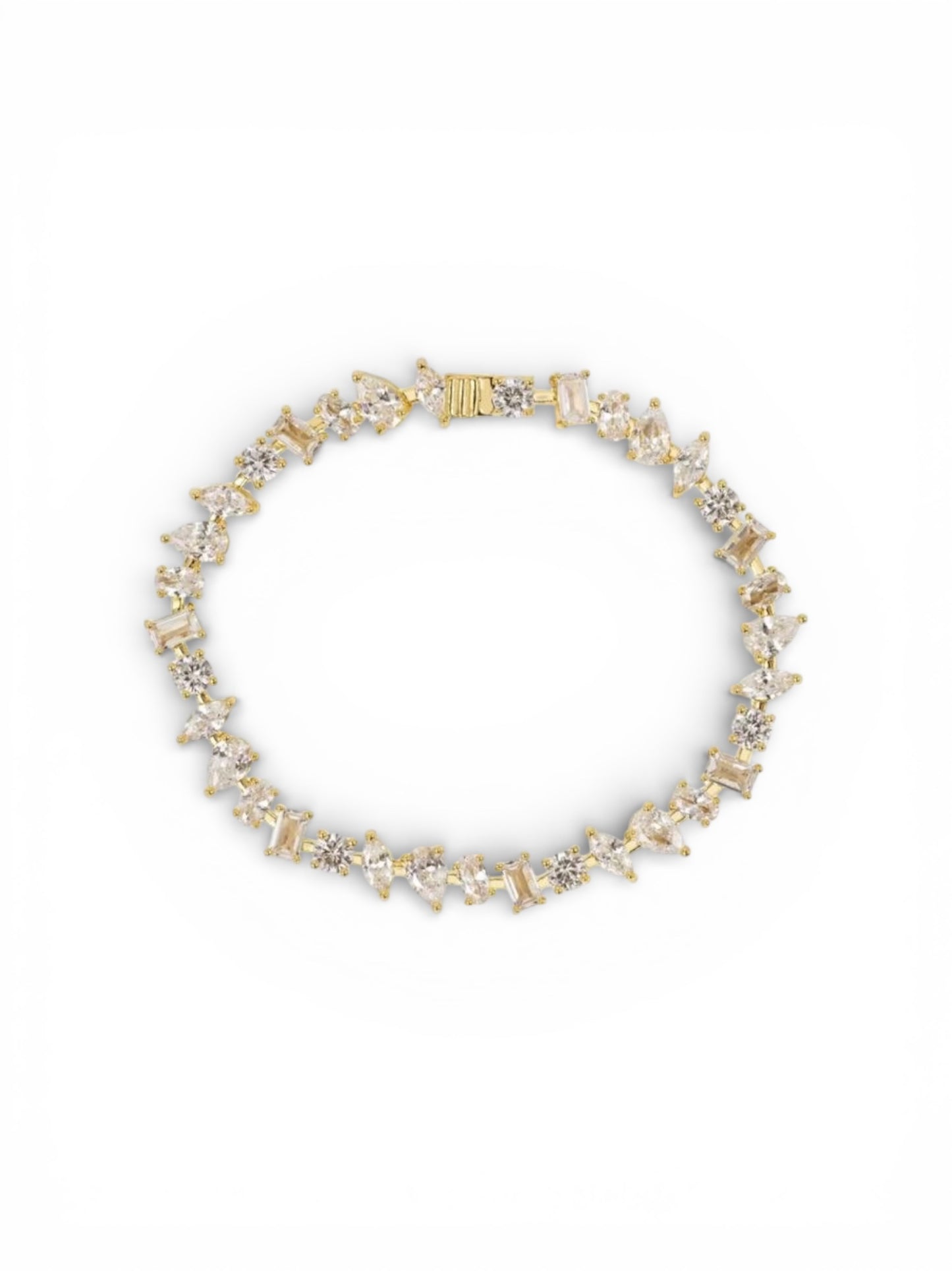 Mixed-Cut Crystal Tennis Bracelet – Gold