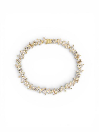 Mixed-Cut Crystal Tennis Bracelet – Gold