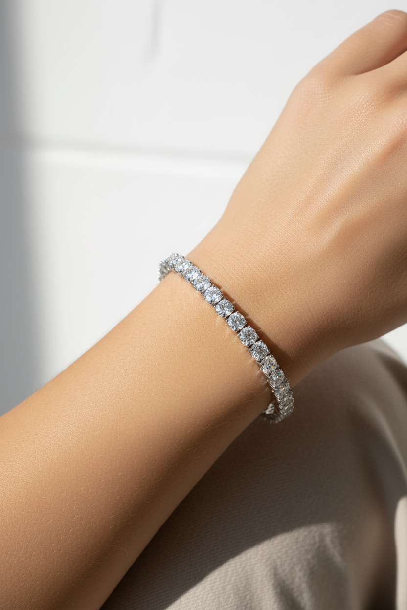 Classic Round Crystal Tennis Bracelet – Silver