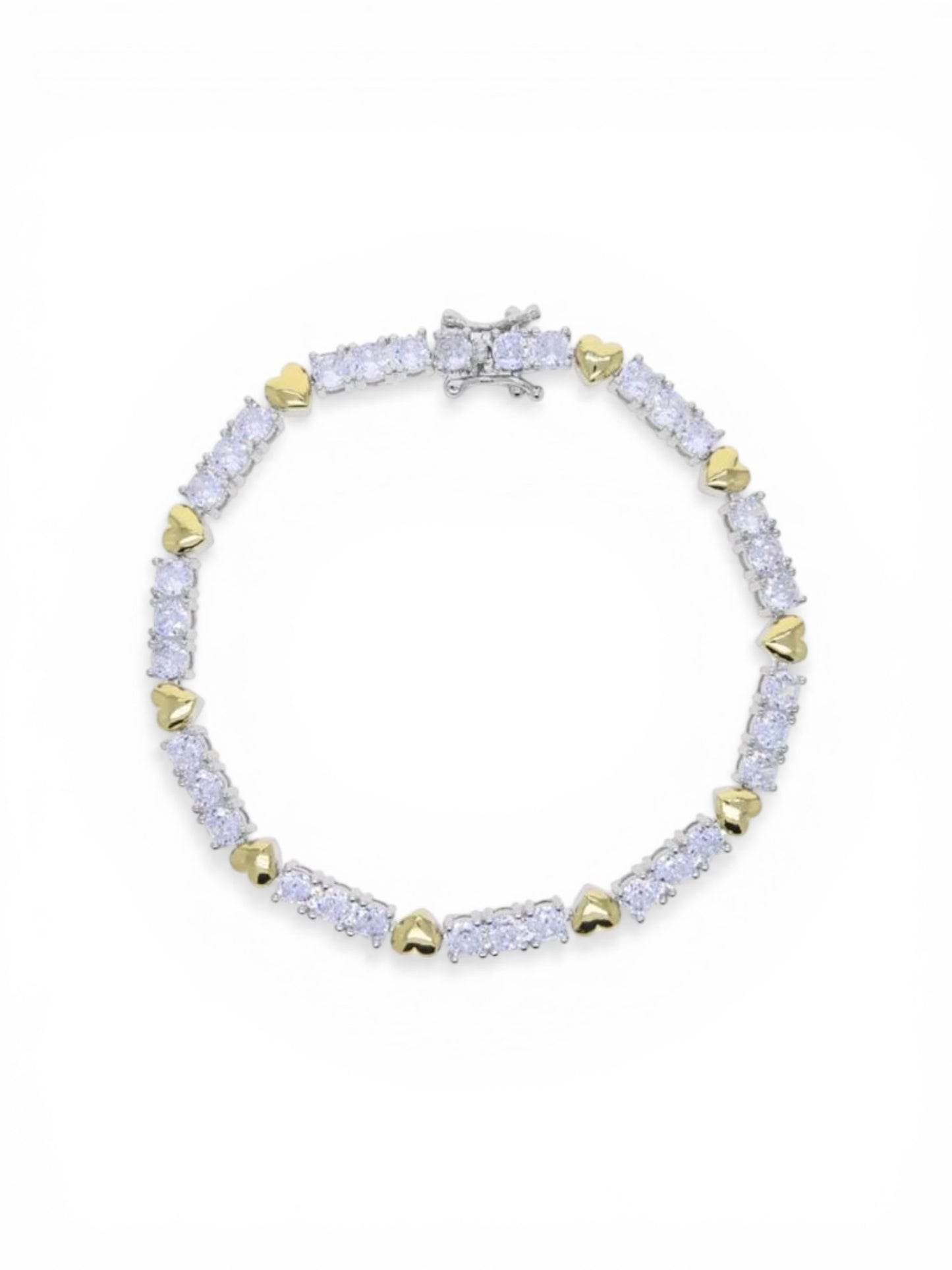Crystal Heart Tennis Bracelet – Gold &amp; Silver Two-Tone