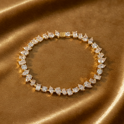 Mixed-Cut Crystal Tennis Bracelet – Gold