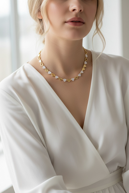 Pavé & Gold Heart Choker Necklace – Adjustable