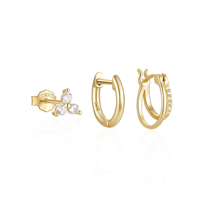 Fashion Double Layer Zircon Earings Set Women
