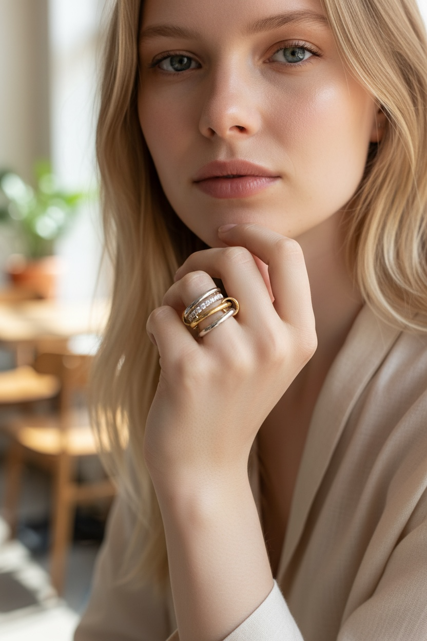 Linked Multi-Band Ring Set – Gold &amp; Silver Two-Tone | Size 7