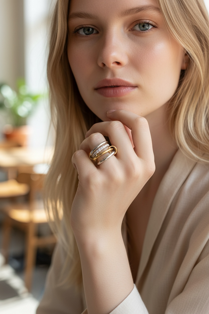 Linked Multi-Band Ring Set – Gold &amp; Silver Two-Tone | Size 7