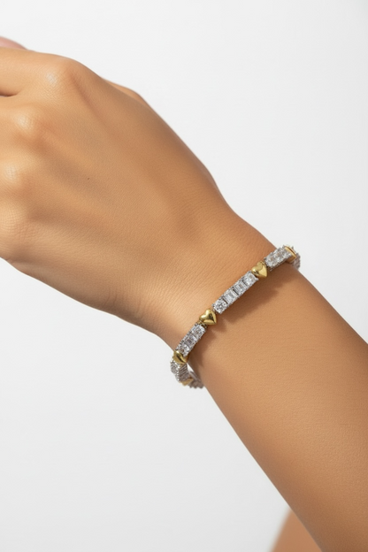 Crystal Heart Tennis Bracelet – Gold &amp; Silver Two-Tone