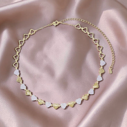 Pavé & Gold Heart Choker Necklace – Adjustable