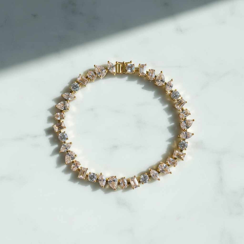 Mixed-Cut Crystal Tennis Bracelet – Gold