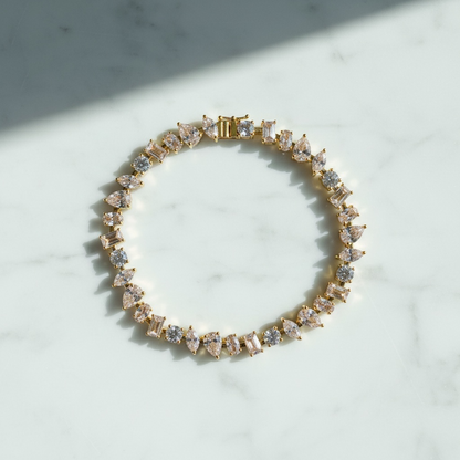 Mixed-Cut Crystal Tennis Bracelet – Gold