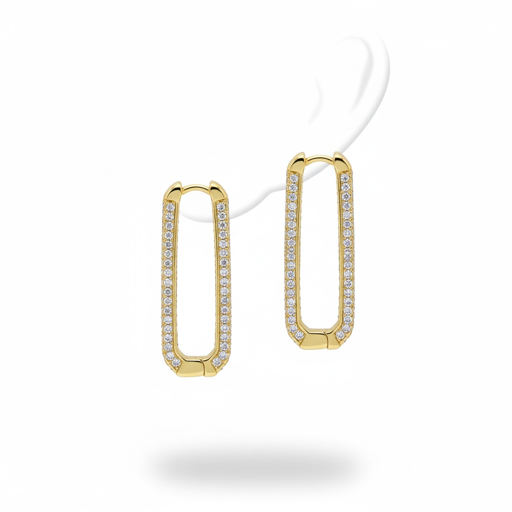 Pavé Rectangle Hoop Earrings – Gold
