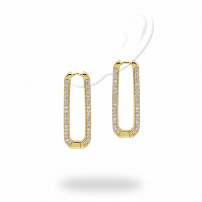 Pavé Rectangle Hoop Earrings – Gold