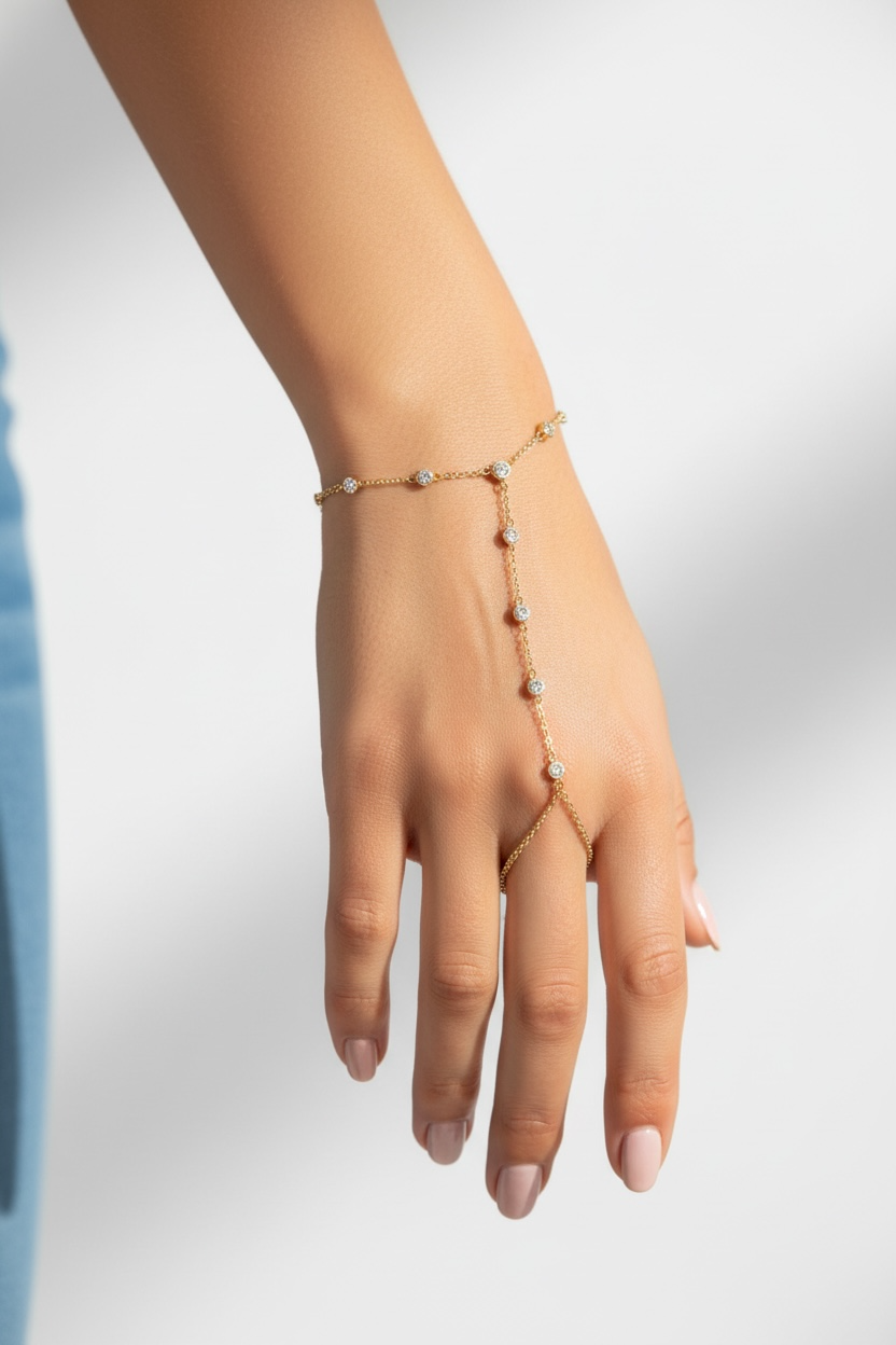 Crystal Chain Hand Bracelet – Gold