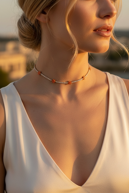 Orange Flower Tennis Choker Necklace – Gold