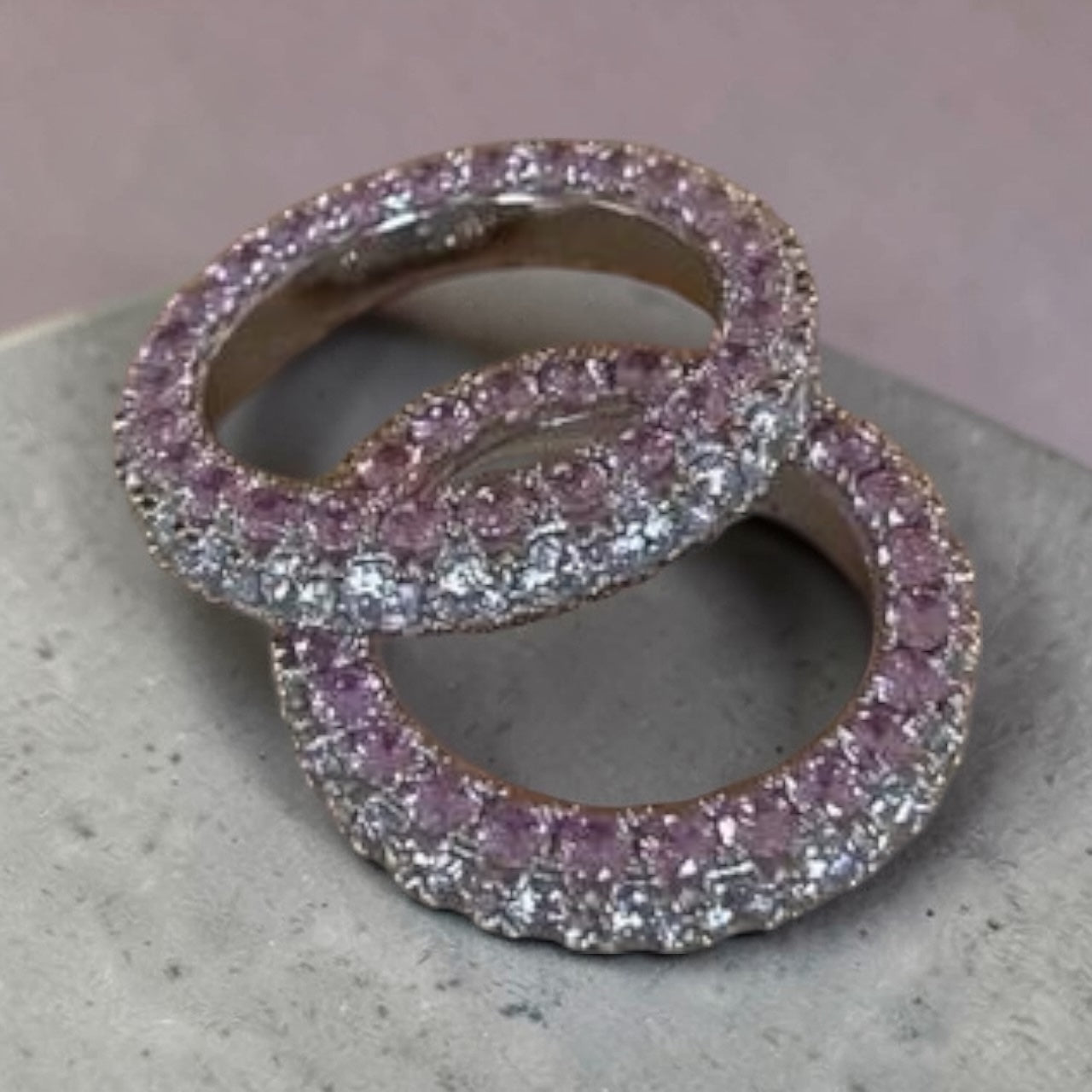 Double-Row Pink & White Crystal Eternity Ring – Silver
