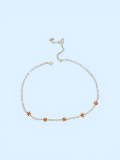 Orange Flower Tennis Choker Necklace – Gold